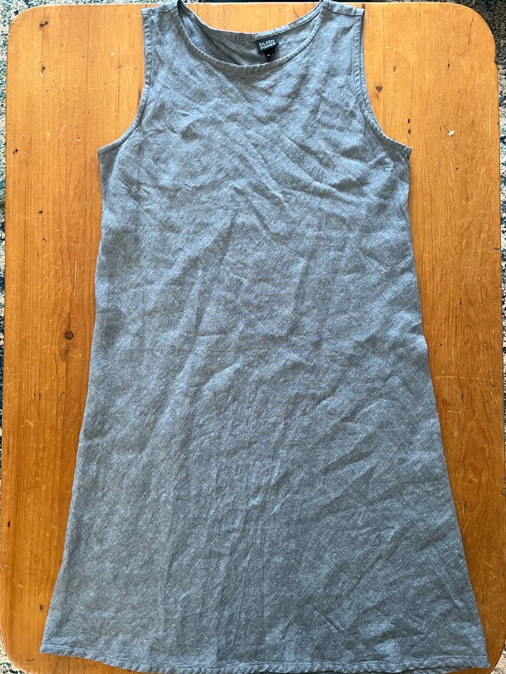 Eileen Fisher System B Bias Cut Woven Linen Gray A-line Midi Dress Capsule